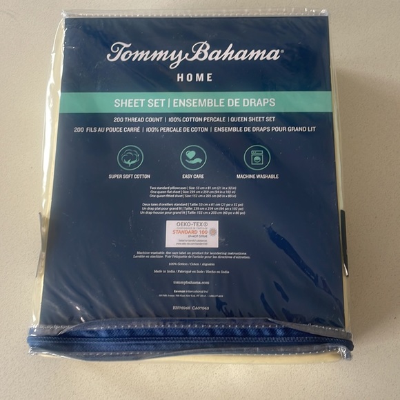 New Tommy Bahama Home 100% Cotton Queen Sheet Set Percale Weave Color Yellow - Picture 2 of 3
